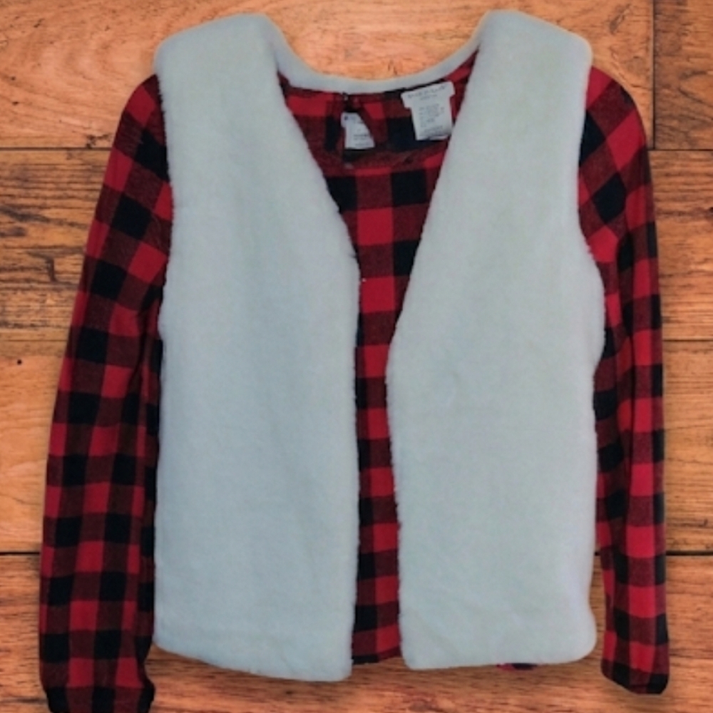 Max Studio Kids Red and Black Plaid Set with White Vest